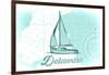 Delaware - Sailboat - Teal - Coastal Icon-Lantern Press-Framed Art Print