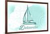 Delaware - Sailboat - Teal - Coastal Icon-Lantern Press-Framed Art Print