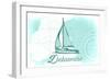 Delaware - Sailboat - Teal - Coastal Icon-Lantern Press-Framed Art Print