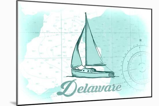 Delaware - Sailboat - Teal - Coastal Icon-Lantern Press-Mounted Art Print