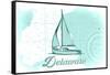 Delaware - Sailboat - Teal - Coastal Icon-Lantern Press-Framed Stretched Canvas