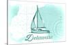 Delaware - Sailboat - Teal - Coastal Icon-Lantern Press-Stretched Canvas