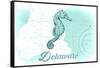 Delaware - Seahorse - Teal - Coastal Icon-Lantern Press-Framed Stretched Canvas