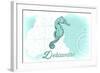 Delaware - Seahorse - Teal - Coastal Icon-Lantern Press-Framed Art Print