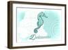 Delaware - Seahorse - Teal - Coastal Icon-Lantern Press-Framed Art Print
