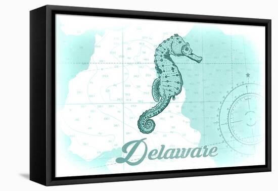 Delaware - Seahorse - Teal - Coastal Icon-Lantern Press-Framed Stretched Canvas