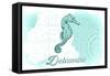 Delaware - Seahorse - Teal - Coastal Icon-Lantern Press-Framed Stretched Canvas