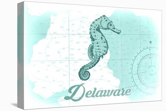 Delaware - Seahorse - Teal - Coastal Icon-Lantern Press-Stretched Canvas
