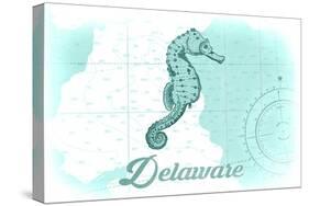 Delaware - Seahorse - Teal - Coastal Icon-Lantern Press-Stretched Canvas