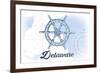 Delaware - Ship Wheel - Blue - Coastal Icon-Lantern Press-Framed Premium Giclee Print