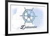 Delaware - Ship Wheel - Blue - Coastal Icon-Lantern Press-Framed Premium Giclee Print