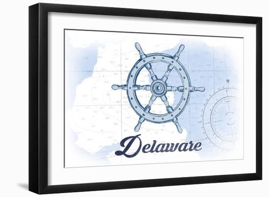 Delaware - Ship Wheel - Blue - Coastal Icon-Lantern Press-Framed Art Print