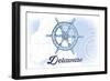 Delaware - Ship Wheel - Blue - Coastal Icon-Lantern Press-Framed Art Print