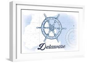 Delaware - Ship Wheel - Blue - Coastal Icon-Lantern Press-Framed Art Print