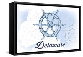 Delaware - Ship Wheel - Blue - Coastal Icon-Lantern Press-Framed Stretched Canvas