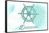 Delaware - Ship Wheel - Teal - Coastal Icon-Lantern Press-Framed Stretched Canvas