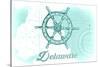 Delaware - Ship Wheel - Teal - Coastal Icon-Lantern Press-Stretched Canvas