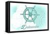 Delaware - Ship Wheel - Teal - Coastal Icon-Lantern Press-Framed Stretched Canvas