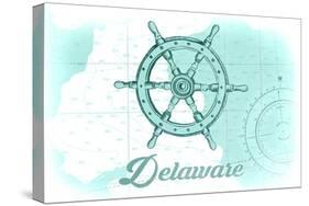 Delaware - Ship Wheel - Teal - Coastal Icon-Lantern Press-Stretched Canvas