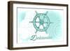 Delaware - Ship Wheel - Teal - Coastal Icon-Lantern Press-Framed Art Print