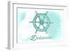 Delaware - Ship Wheel - Teal - Coastal Icon-Lantern Press-Framed Art Print