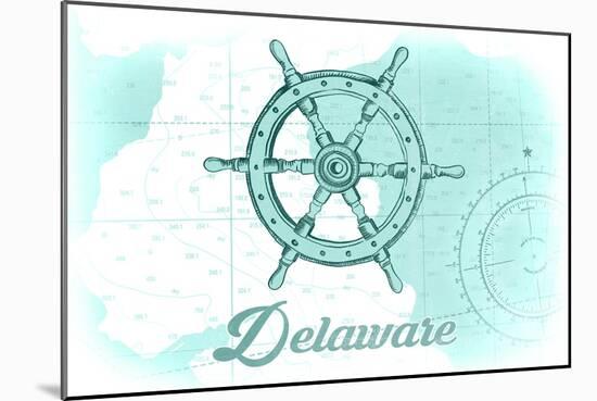 Delaware - Ship Wheel - Teal - Coastal Icon-Lantern Press-Mounted Art Print