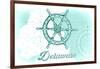 Delaware - Ship Wheel - Teal - Coastal Icon-Lantern Press-Framed Art Print