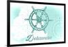 Delaware - Ship Wheel - Teal - Coastal Icon-Lantern Press-Framed Art Print