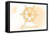 Delaware - Ship Wheel - Yellow - Coastal Icon-Lantern Press-Framed Stretched Canvas