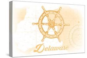 Delaware - Ship Wheel - Yellow - Coastal Icon-Lantern Press-Stretched Canvas