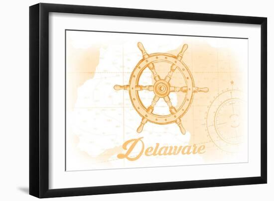 Delaware - Ship Wheel - Yellow - Coastal Icon-Lantern Press-Framed Art Print