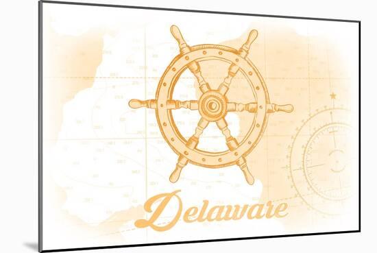 Delaware - Ship Wheel - Yellow - Coastal Icon-Lantern Press-Mounted Art Print