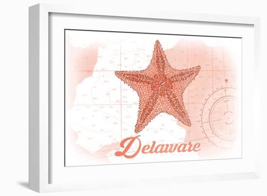 Delaware - Starfish - Coral - Coastal Icon-Lantern Press-Framed Art Print