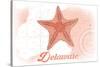 Delaware - Starfish - Coral - Coastal Icon-Lantern Press-Stretched Canvas