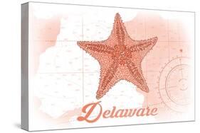 Delaware - Starfish - Coral - Coastal Icon-Lantern Press-Stretched Canvas