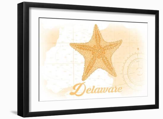 Delaware - Starfish - Yellow - Coastal Icon-Lantern Press-Framed Art Print