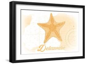 Delaware - Starfish - Yellow - Coastal Icon-Lantern Press-Framed Art Print