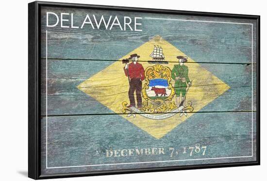 Delaware State Flag - Barnwood Painting-Lantern Press-Framed Art Print