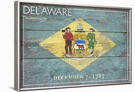 Delaware State Flag - Barnwood Painting-Lantern Press-Framed Art Print