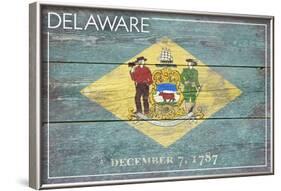 Delaware State Flag - Barnwood Painting-Lantern Press-Framed Art Print