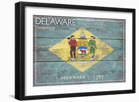 Delaware State Flag - Barnwood Painting-Lantern Press-Framed Art Print