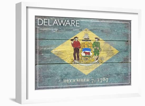 Delaware State Flag - Barnwood Painting-Lantern Press-Framed Art Print