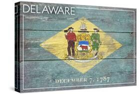 Delaware State Flag - Barnwood Painting-Lantern Press-Stretched Canvas