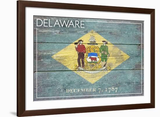 Delaware State Flag - Barnwood Painting-Lantern Press-Framed Art Print