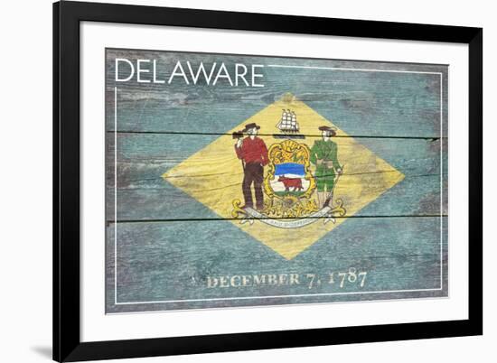 Delaware State Flag - Barnwood Painting-Lantern Press-Framed Art Print