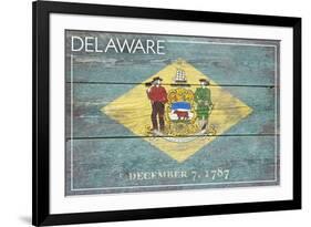 Delaware State Flag - Barnwood Painting-Lantern Press-Framed Art Print