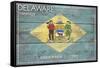 Delaware State Flag - Barnwood Painting-Lantern Press-Framed Stretched Canvas