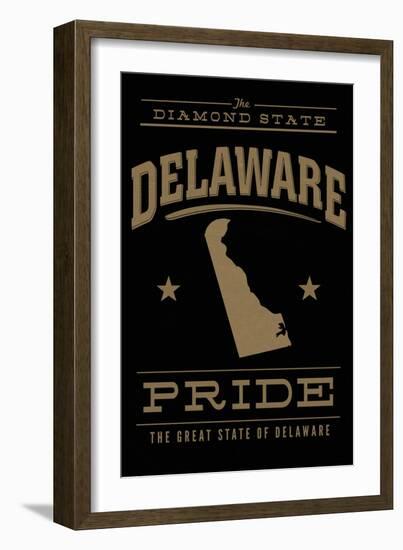 Delaware State Pride - Gold on Black-Lantern Press-Framed Art Print