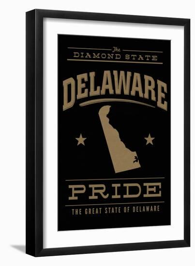 Delaware State Pride - Gold on Black-Lantern Press-Framed Art Print