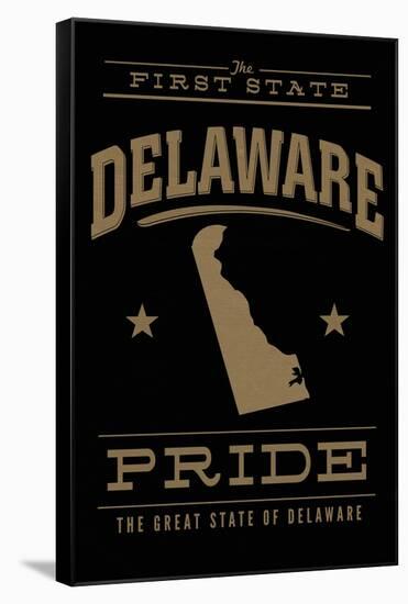 Delaware State Pride - the First State - Gold on Black-Lantern Press-Framed Stretched Canvas